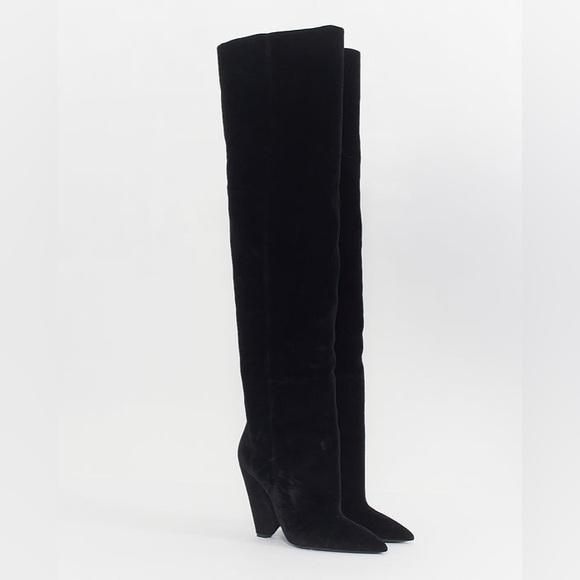 Saint Laurent Women's Niki Black Velvet Over The Knee Boots - Picture 4 of 14
